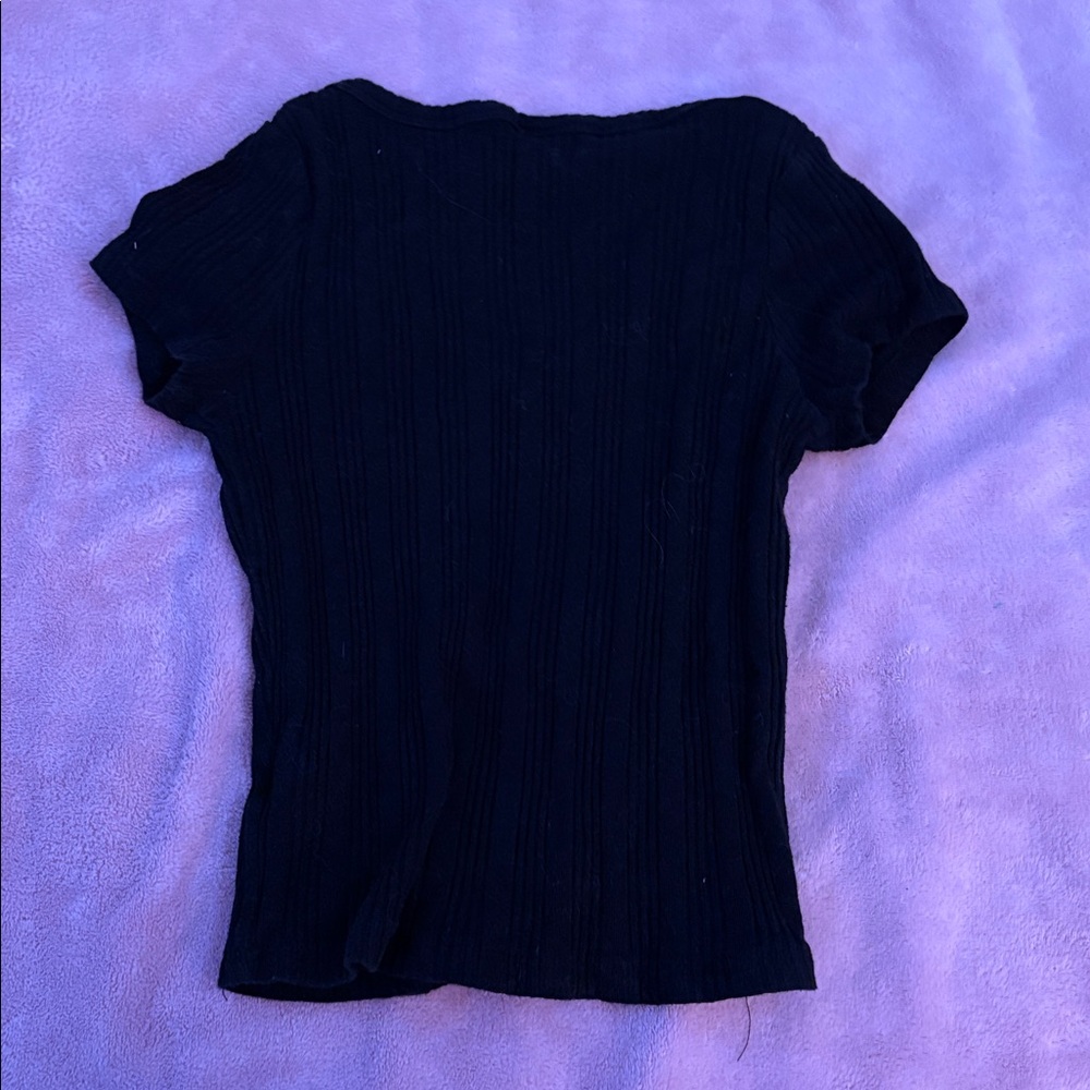 Black Ribbed Button-Up Women's Top - Picture 2 of 2
